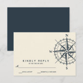 Het blauwe kompas | Bruiloft RSVP Kaartje (Voorkant / Achterkant)