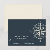Het blauwe kompas | Bruiloft RSVP Kaartje (Voorkant / Achterkant)