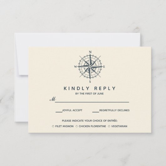 Het blauwe kompas | Huwelijk RSVP maaltijd keuze V (Voorkant)