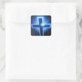 Het blauwe kruis met achtergrondverlichting. vierkante sticker (Tas)