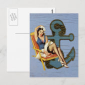 het blauwe kustschip en ankermeisje van de briefkaart (Voorkant / Achterkant)