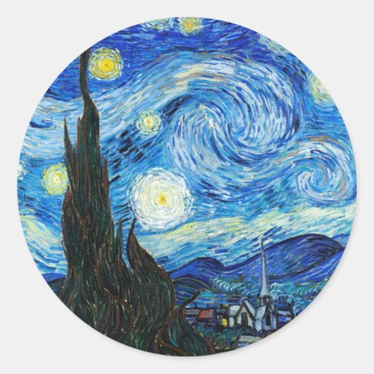 Het blauwe landschap Sterrennacht Vincent Van Gogh Ronde Sticker (Voorkant)