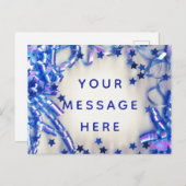 Het blauwe Lege Bericht van de Confettien van het Uitnodiging Briefkaart (Voorkant / Achterkant)