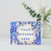 Het blauwe Lege Bericht van de Confettien van het Uitnodiging Briefkaart (Staand voorkant)