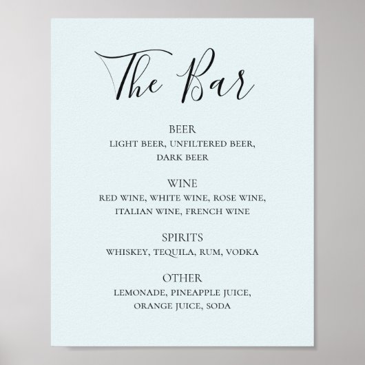 Het blauwe menu van de de bar van de de drinken va poster (Voorkant)