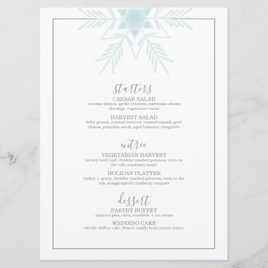 het blauwe moderne WONDERLAND trouwmenu WINTER WON Menu (Voorkant)