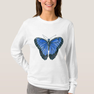 Het blauwe Morpho vlinderwaterverf schilderen T-shirt