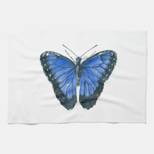Het blauwe Morpho vlinderwaterverf schilderen Theedoek