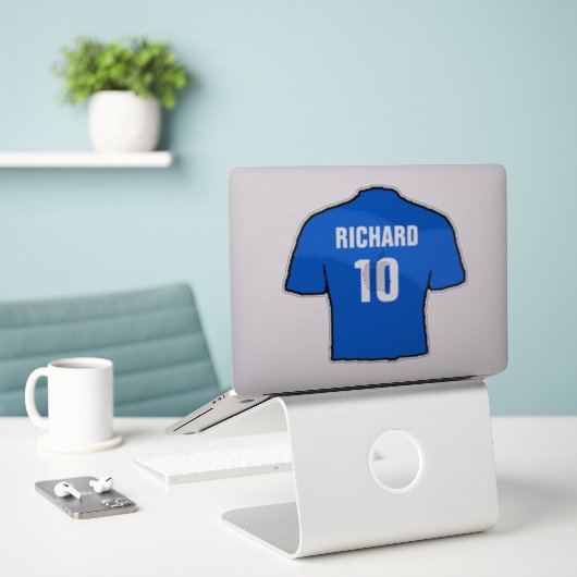 Het blauwe Ontwerp van het Shirt van het Football  Sticker (Laptop op bureau)