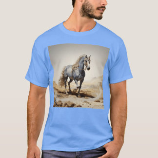 Het blauwe paard in de woestijn t-shirt