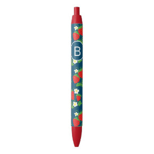Het Blauwe Patroon van de aardbei en van de Bloem Zwarte Inkt Pen