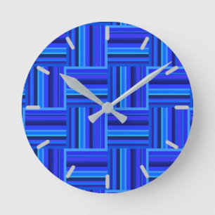 Het blauwe patroon van het strepenweefsel ronde klok
