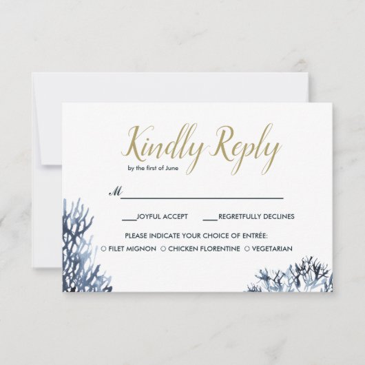 Het blauwe rif | Bruiloft RSVP met maaltijdkeuze (Voorkant)