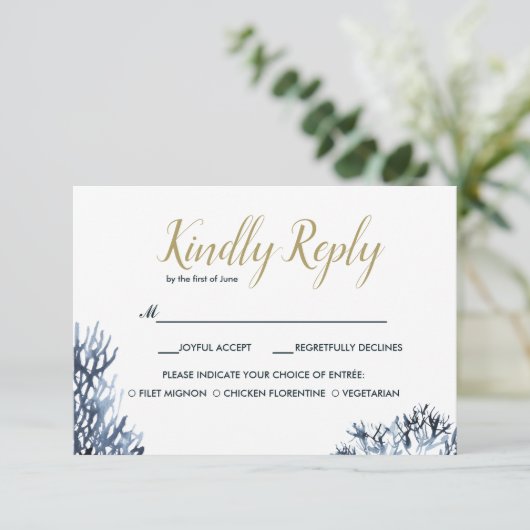 Het blauwe rif | Bruiloft RSVP met maaltijdkeuze (Staand voorkant)