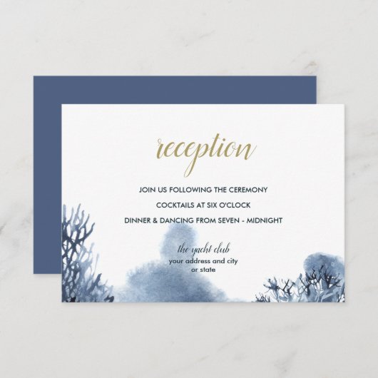 Het blauwe rif | Nautical Wedding receptie Kaart (Voorkant / Achterkant)