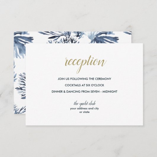 Het blauwe rif | Nautical Wedding receptie Kaart (Voorkant / Achterkant)