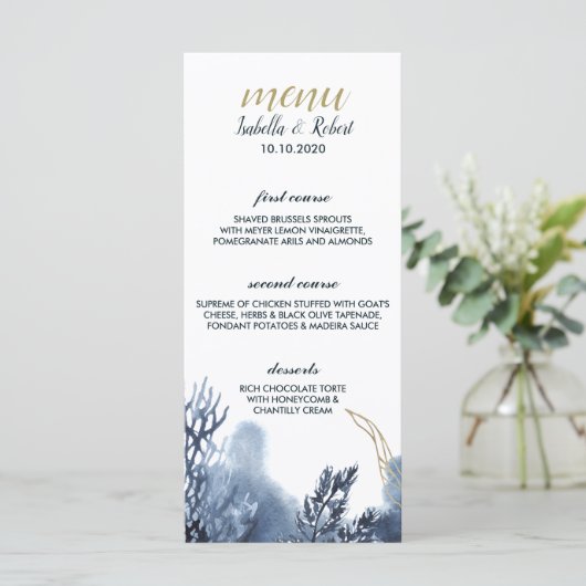 Het Blauwe Rif | Nautisch huwelijksmenu Menu (Staand voorkant)