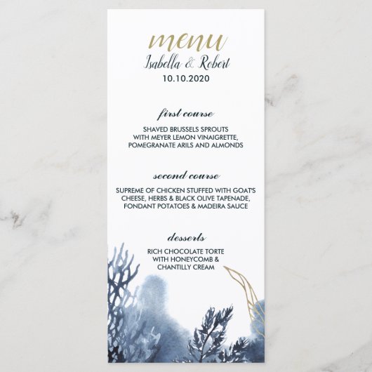 Het Blauwe Rif | Nautisch huwelijksmenu Menu (Voorkant)