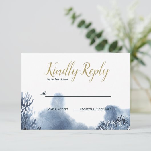 Het blauwe rif | nautische bruiloft RSVP (Staand voorkant)