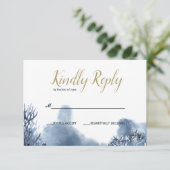 Het blauwe rif | nautische bruiloft RSVP Kaartje (Staand voorkant)