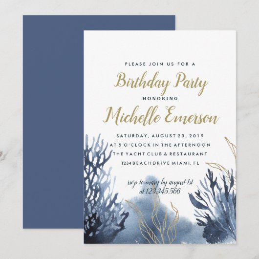 Het blauwe rif | Nautische verjaardag Kaart (Voorkant / Achterkant)