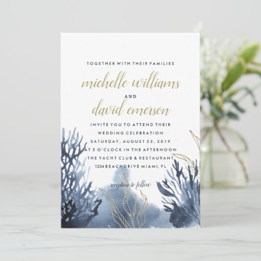 Het blauwe rif | Trouwen in maritieme stijl Kaart (Staand voorkant)