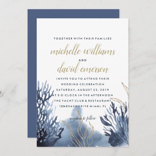 Het blauwe rif | Trouwen in maritieme stijl Kaart (Voorkant / Achterkant)