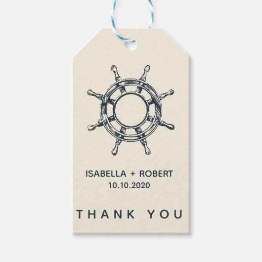 Het Blauwe Schip's Wiel | Bruiloft Dank je WEL GUN Cadeaulabel (Voorkant)