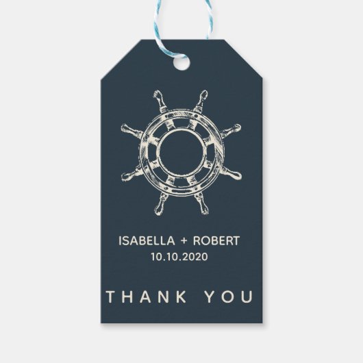 Het Blauwe Schip's Wiel | Bruiloft Dank je WEL GUN Cadeaulabel (Voorkant)