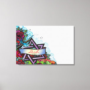 Het Blauwe Vogel Bat Mitzvah Inschrijfbord Canvas Afdruk