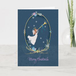 Het blauwe Wenskaart van de Engel van Kerstmis Feestdagen Kaart