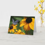 Het blauwe Wenskaart van de Vlinder Kaart (Gele Bloem)