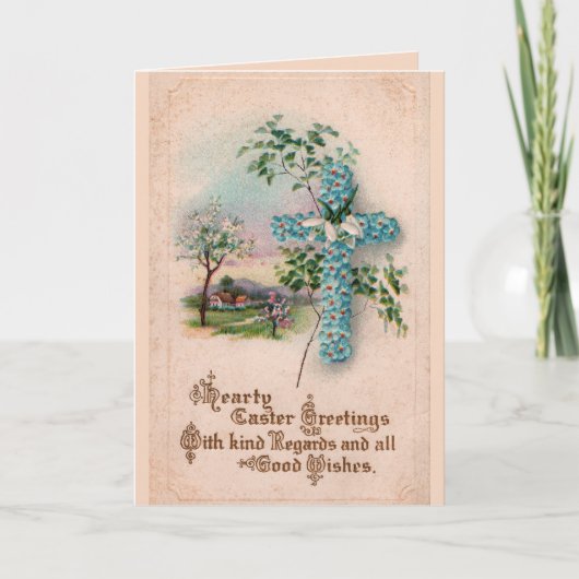 Het blauwe Wenskaart van Pasen van de Bloem Dwars Feestdagen Kaart (Voorkant)
