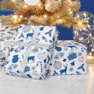 Het blauwe witte zilveren verpakken van cadeaupapier