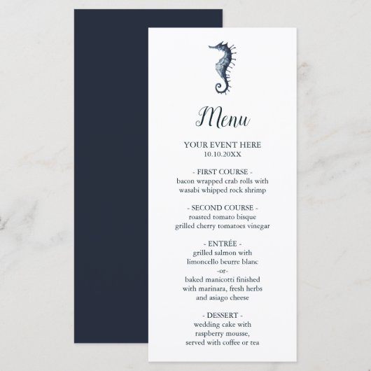 Het blauwe zeepaard | Nautical Wedding Menu (Voorkant / Achterkant)