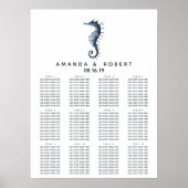 Het blauwe zeepaard | Nautical Wedding Seating Cha Poster (Voorkant)