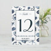 Het blauwe zeepaard | Nautical Wedding Table card Kaart (Staand voorkant)