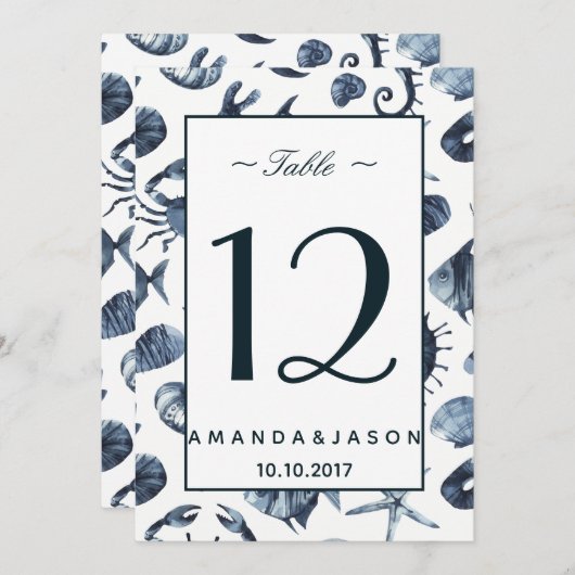 Het blauwe zeepaard | Nautical Wedding Table card Kaart (Voorkant / Achterkant)