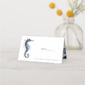 Het blauwe zeepaard | Nautical Wedding table place Plaatskaartje (Voorkant)