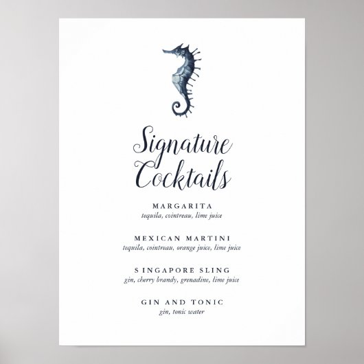 Het blauwe zeepaard | Signature Cocktail Menu Sign Poster (Voorkant)