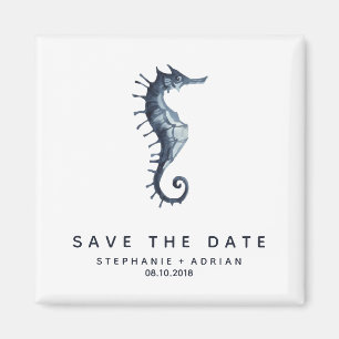 Het blauwe zeepaard   Weddenschap Save the Date Fa Magneet