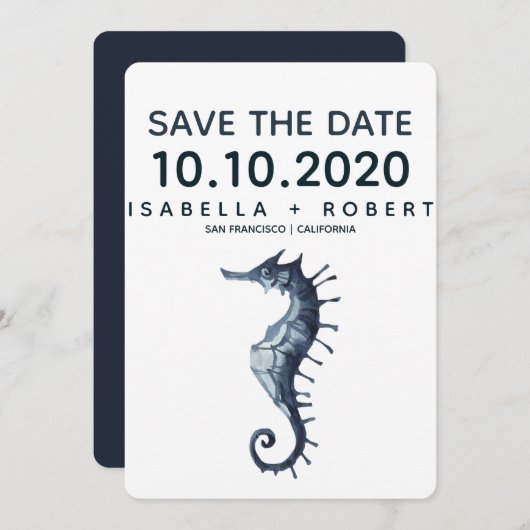 Het blauwe zeepaardje | Bruiloft Bewaar de datum Save The Date (Voorkant / Achterkant)