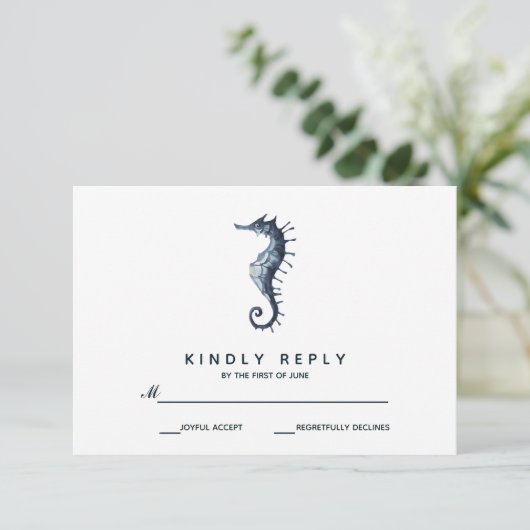 Het blauwe zeepaardje | Bruiloft RSVP (Staand voorkant)