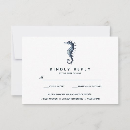 Het blauwe zeepaardje | Bruiloft RSVP met maaltijd (Voorkant)