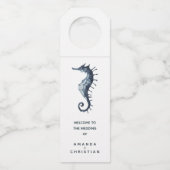 Het blauwe zeepaardje | BRUILOFT WELKOM GAST Flessenhanger (Voorkant)