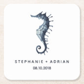 Het blauwe zeepaardje | Gepersonaliseerd bruiloft Kartonnen Onderzetters (Voorkant)