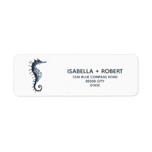 Het blauwe zeepaardje Maritiem nautisch huwelijk Etiket