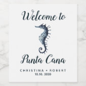 Het blauwe zeepaardje | Maritiem nautisch huwelijk Wijn Etiket (Enkel label)