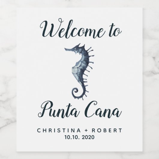 Het blauwe zeepaardje | Maritiem nautisch huwelijk Wijn Etiket (Enkel label)