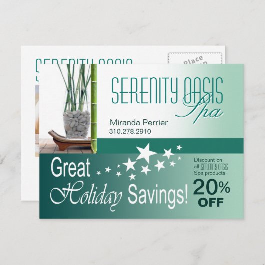 Het (blauwgroen) Briefkaart van de Korting van de  (Voorkant / Achterkant)